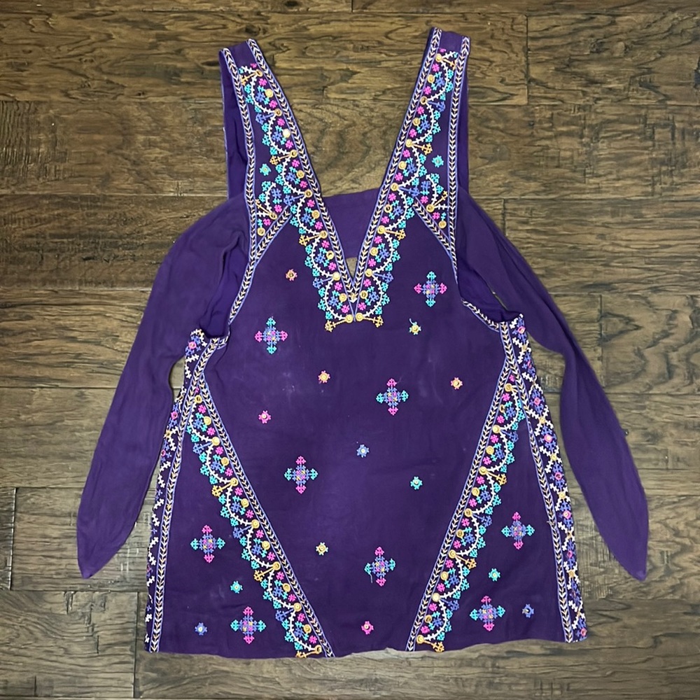 Free People Womens Embroidered Sequined Mini Dress | Color: Purple | Size: Small
